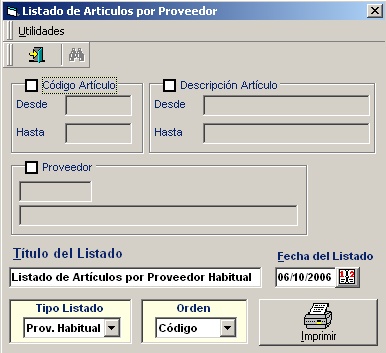 Listado Articulos por Proveedor